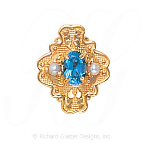 GS488 BT/PL - 14 Karat Gold Slide with Blue Topaz center and Pearl accents 